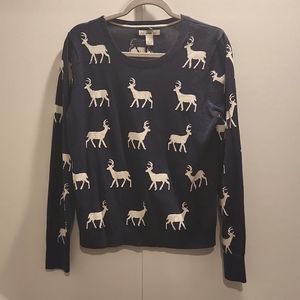 Women's Bass Navy Deer Buck Reindeer Sweater Size Large